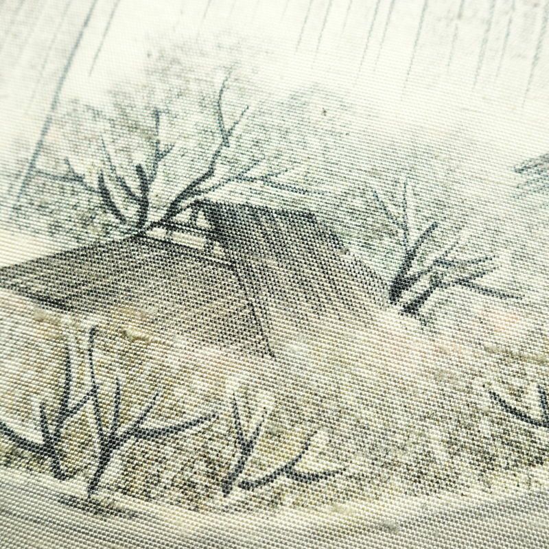 名古屋帯 太鼓柄 落款入り 正絹 風景柄 名古屋仕立て なごや帯 リサイクル帯 帯 白_画像3