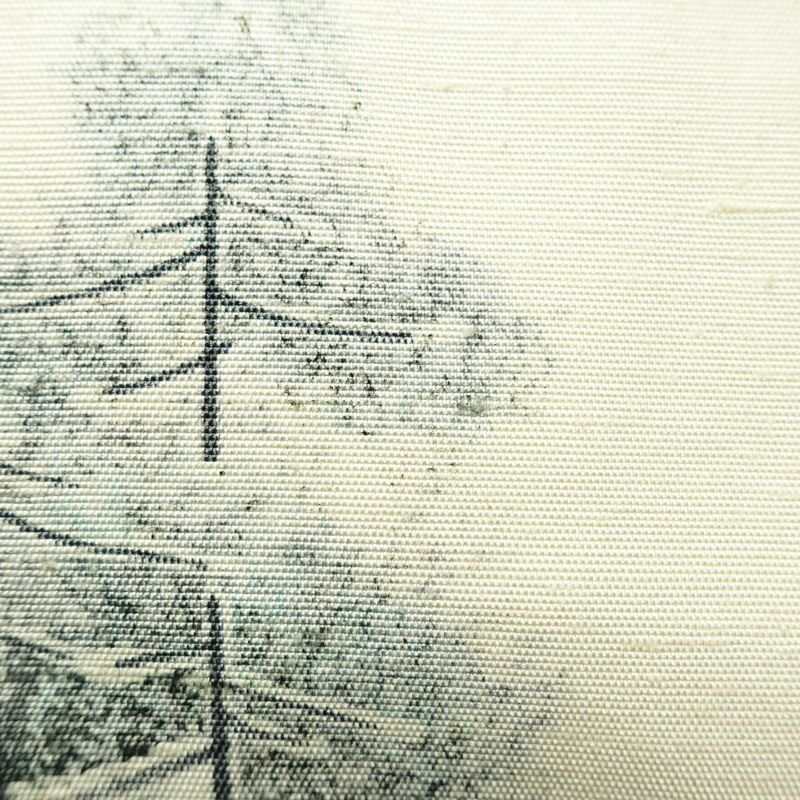 名古屋帯 太鼓柄 落款入り 正絹 風景柄 名古屋仕立て なごや帯 リサイクル帯 帯 白_画像4