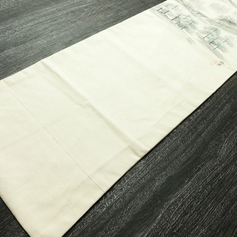 名古屋帯 太鼓柄 落款入り 正絹 風景柄 名古屋仕立て なごや帯 リサイクル帯 帯 白_画像9