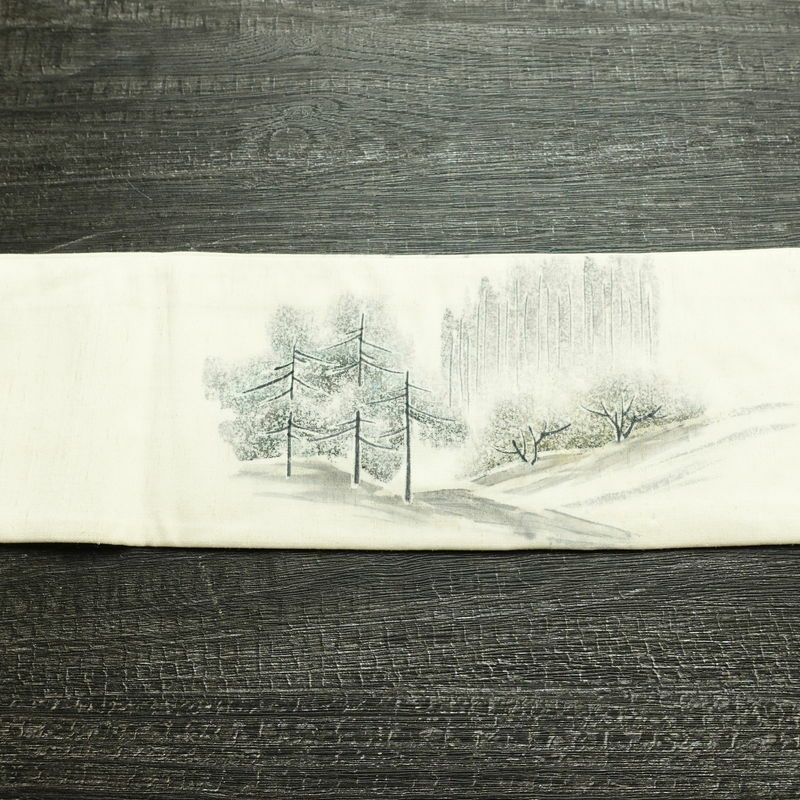 名古屋帯 太鼓柄 落款入り 正絹 風景柄 名古屋仕立て なごや帯 リサイクル帯 帯 白_画像15