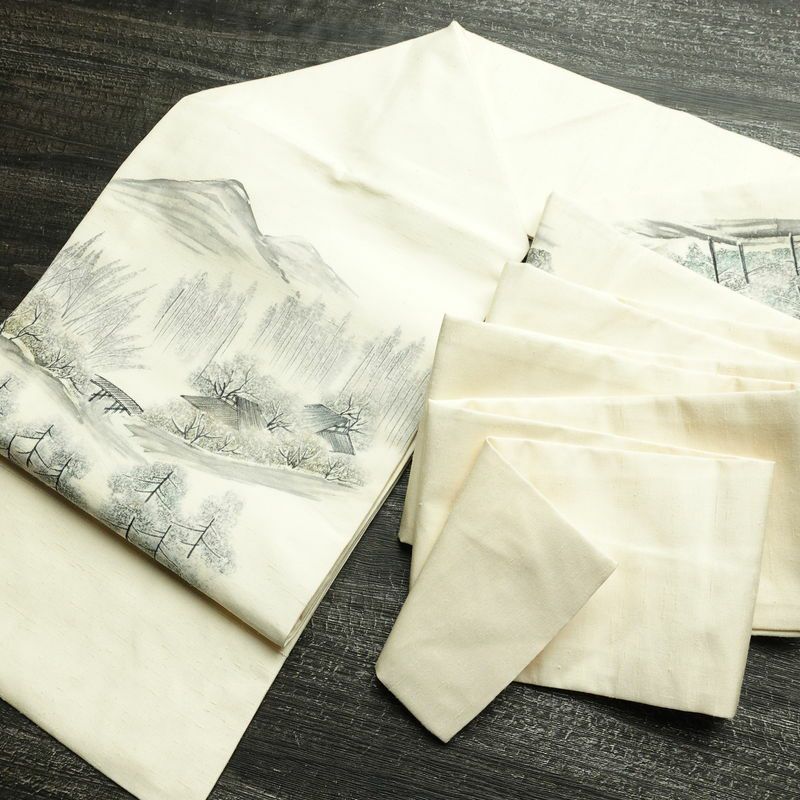 名古屋帯 太鼓柄 落款入り 正絹 風景柄 名古屋仕立て なごや帯 リサイクル帯 帯 白_画像17