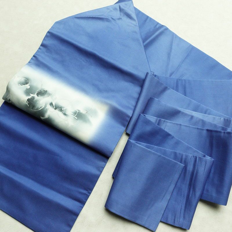 名古屋帯 斉藤三才 太鼓柄 落款入り 正絹 花柄 名古屋仕立て なごや帯 リサイクル帯 帯 シンプル 青・紺_画像17