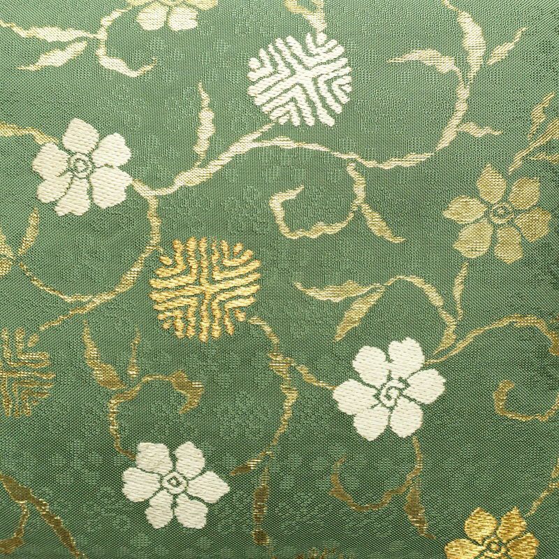 袋帯 太鼓柄 フォーマル用 正絹 花柄 リサイクル帯 帯 金糸 緑・うぐいす色_画像2