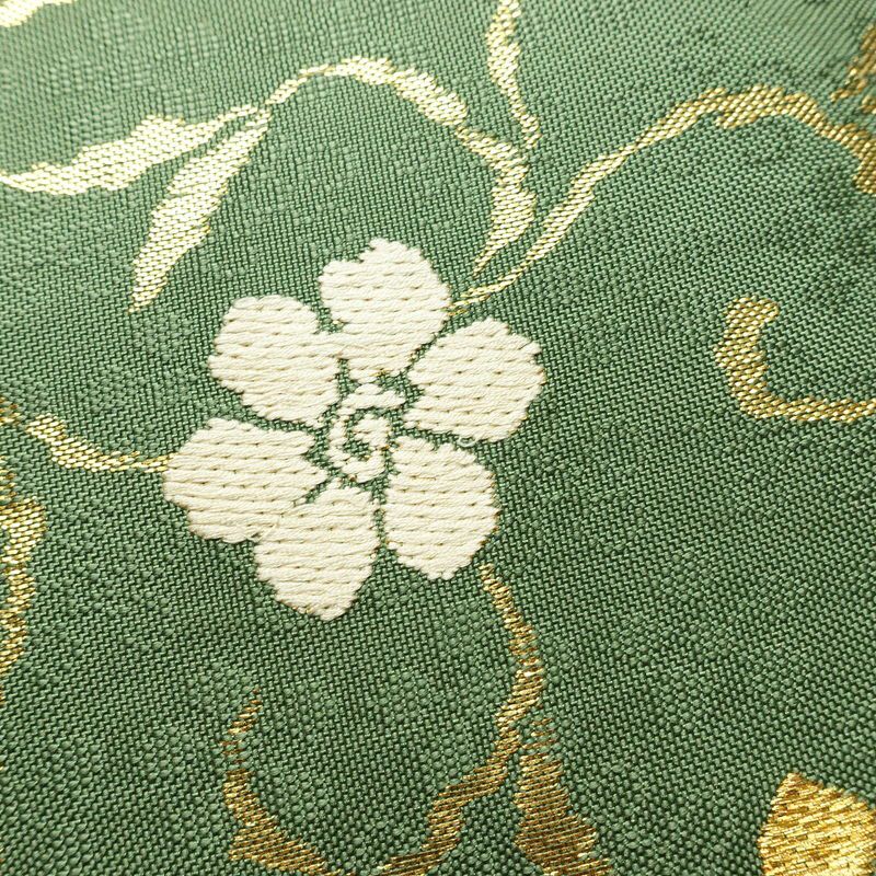 袋帯 太鼓柄 フォーマル用 正絹 花柄 リサイクル帯 帯 金糸 緑・うぐいす色_画像3