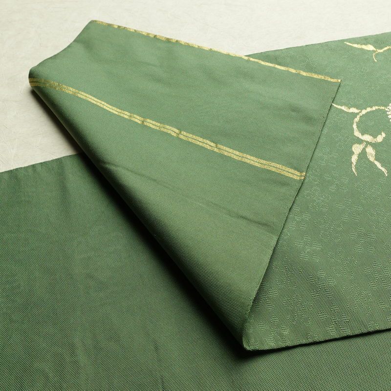 袋帯 太鼓柄 フォーマル用 正絹 花柄 リサイクル帯 帯 金糸 緑・うぐいす色_画像9