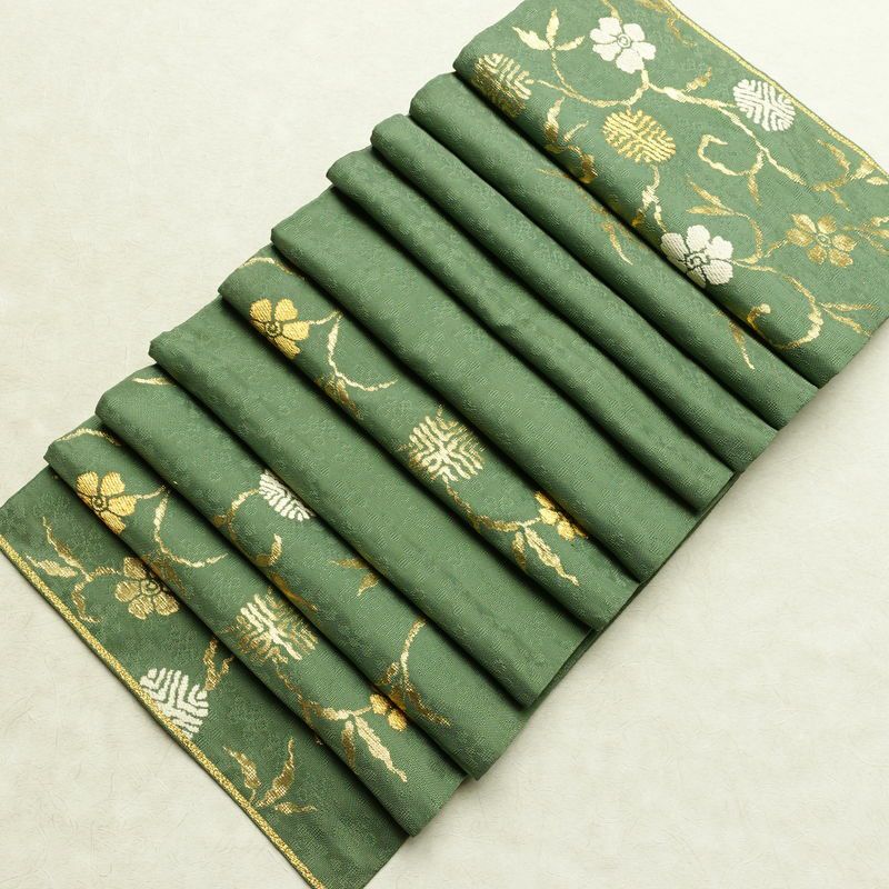 袋帯 太鼓柄 フォーマル用 正絹 花柄 リサイクル帯 帯 金糸 緑・うぐいす色_画像16