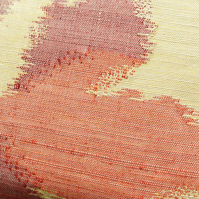 名古屋帯 六通柄 正絹 木の葉・植物柄 名古屋仕立て なごや帯 リサイクル帯 帯 モダン 黄・黄土色_画像3