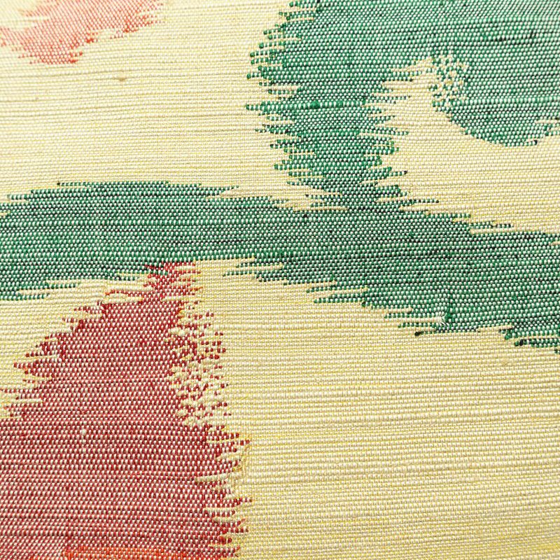 名古屋帯 六通柄 正絹 木の葉・植物柄 名古屋仕立て なごや帯 リサイクル帯 帯 モダン 黄・黄土色_画像4