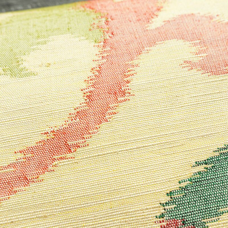 名古屋帯 六通柄 正絹 木の葉・植物柄 名古屋仕立て なごや帯 リサイクル帯 帯 モダン 黄・黄土色_画像5