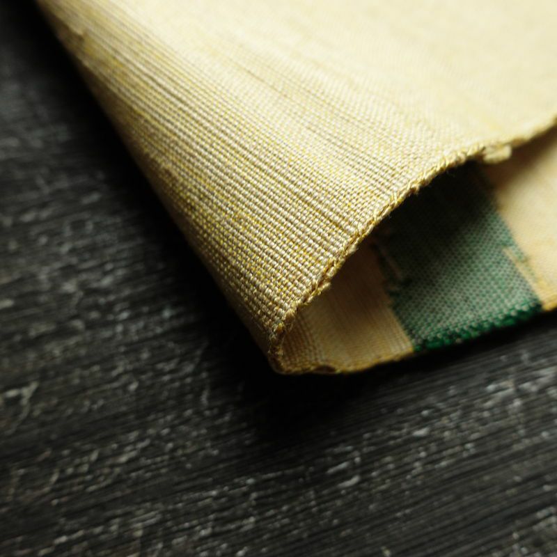 名古屋帯 六通柄 正絹 木の葉・植物柄 名古屋仕立て なごや帯 リサイクル帯 帯 モダン 黄・黄土色_画像10