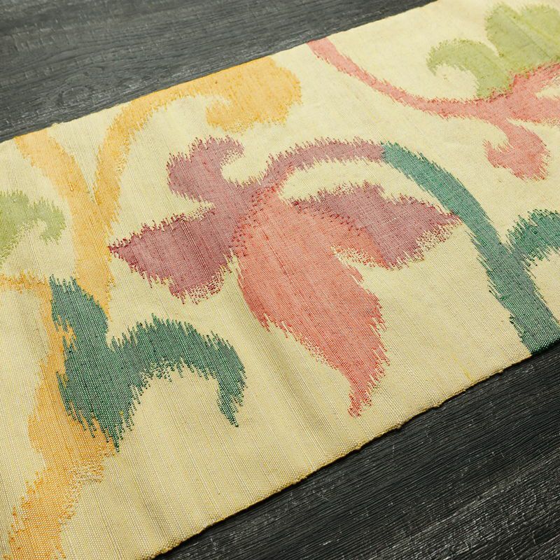 名古屋帯 六通柄 正絹 木の葉・植物柄 名古屋仕立て なごや帯 リサイクル帯 帯 モダン 黄・黄土色_画像11