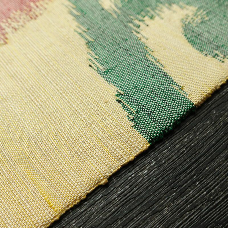 名古屋帯 六通柄 正絹 木の葉・植物柄 名古屋仕立て なごや帯 リサイクル帯 帯 モダン 黄・黄土色_画像12