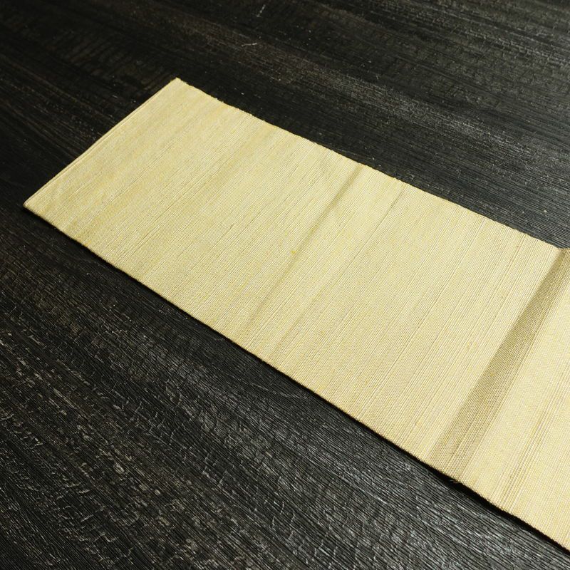 名古屋帯 六通柄 正絹 木の葉・植物柄 名古屋仕立て なごや帯 リサイクル帯 帯 モダン 黄・黄土色_画像16