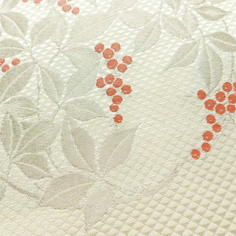 名古屋帯 太鼓柄 美品 落款入り 正絹 木の葉・植物柄 名古屋仕立て なごや帯 リサイクル帯 帯 シンプル_画像3