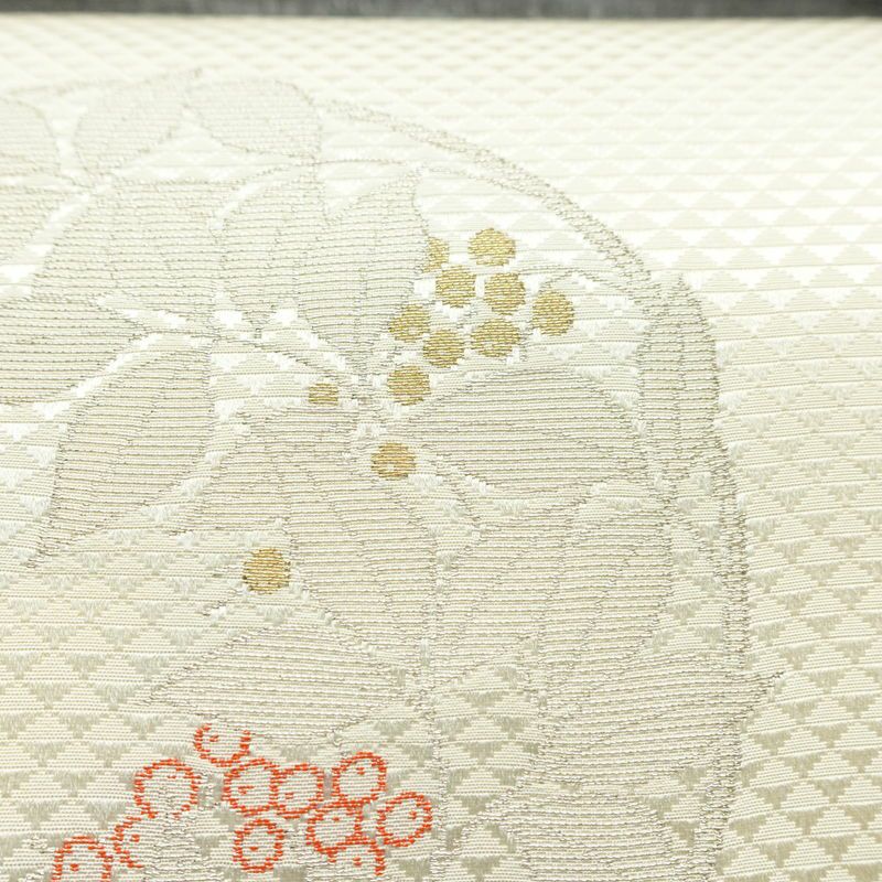 名古屋帯 太鼓柄 美品 落款入り 正絹 木の葉・植物柄 名古屋仕立て なごや帯 リサイクル帯 帯 シンプル_画像6