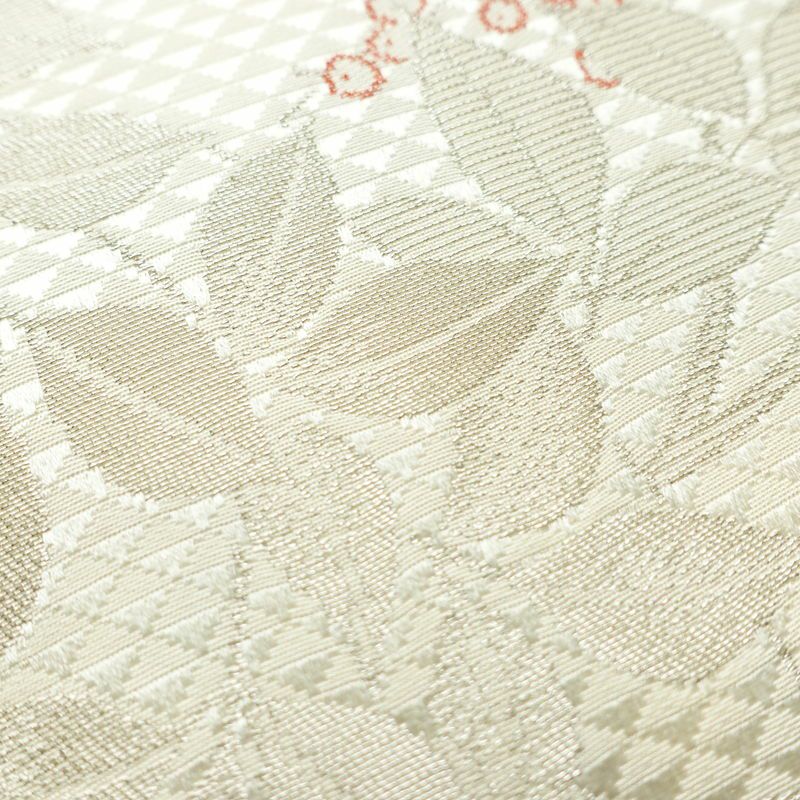 名古屋帯 太鼓柄 美品 落款入り 正絹 木の葉・植物柄 名古屋仕立て なごや帯 リサイクル帯 帯 シンプル_画像7