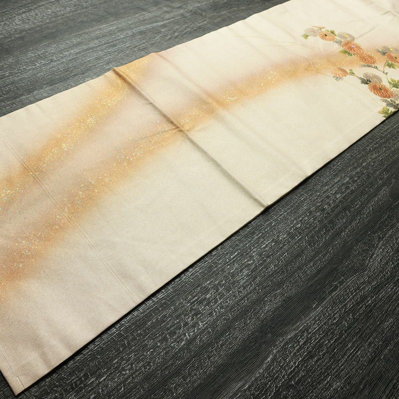 名古屋帯 螺鈿箔 太鼓柄 良品 しつけ糸付き 正絹 花柄 名古屋仕立て なごや帯 リサイクル帯 帯 箔 金彩 ベージュ_画像8
