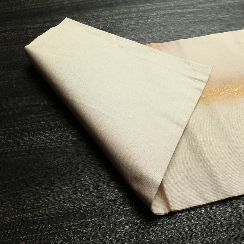 名古屋帯 螺鈿箔 太鼓柄 良品 しつけ糸付き 正絹 花柄 名古屋仕立て なごや帯 リサイクル帯 帯 箔 金彩 ベージュ_画像9