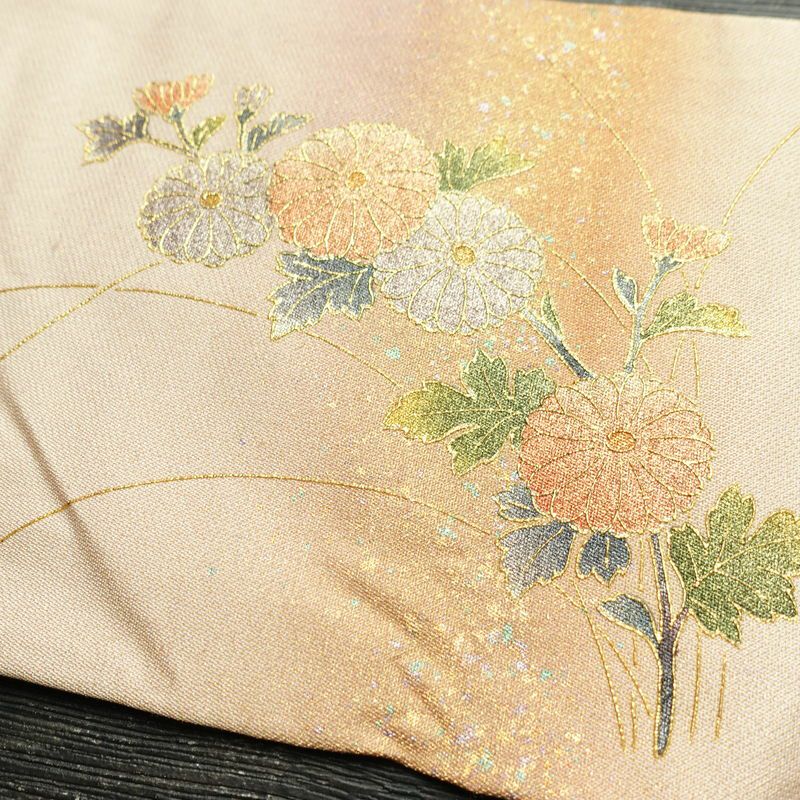 名古屋帯 螺鈿箔 太鼓柄 良品 しつけ糸付き 正絹 花柄 名古屋仕立て なごや帯 リサイクル帯 帯 箔 金彩 ベージュ_画像15