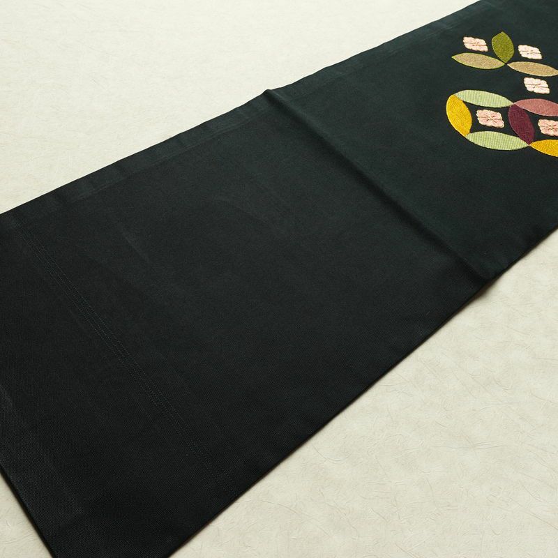 名古屋帯 太鼓柄 金駒刺繍 正絹 古典柄 名古屋仕立て なごや帯 リサイクル帯 帯 刺繍 シンプル 黒_画像9