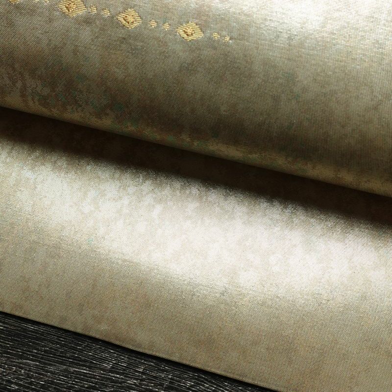 名古屋帯 青銅箔 太鼓柄 良品 正絹 蝶・昆虫柄 名古屋仕立て なごや帯 リサイクル帯 帯 箔 シンプル 金・銀_画像7