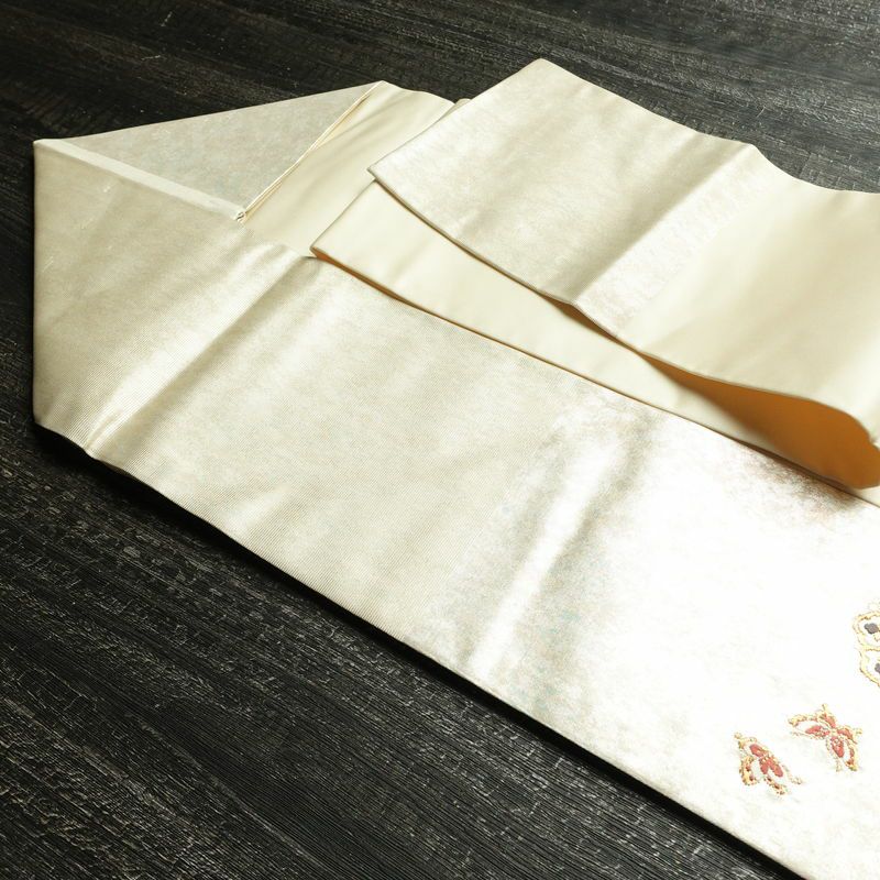名古屋帯 青銅箔 太鼓柄 良品 正絹 蝶・昆虫柄 名古屋仕立て なごや帯 リサイクル帯 帯 箔 シンプル 金・銀_画像21