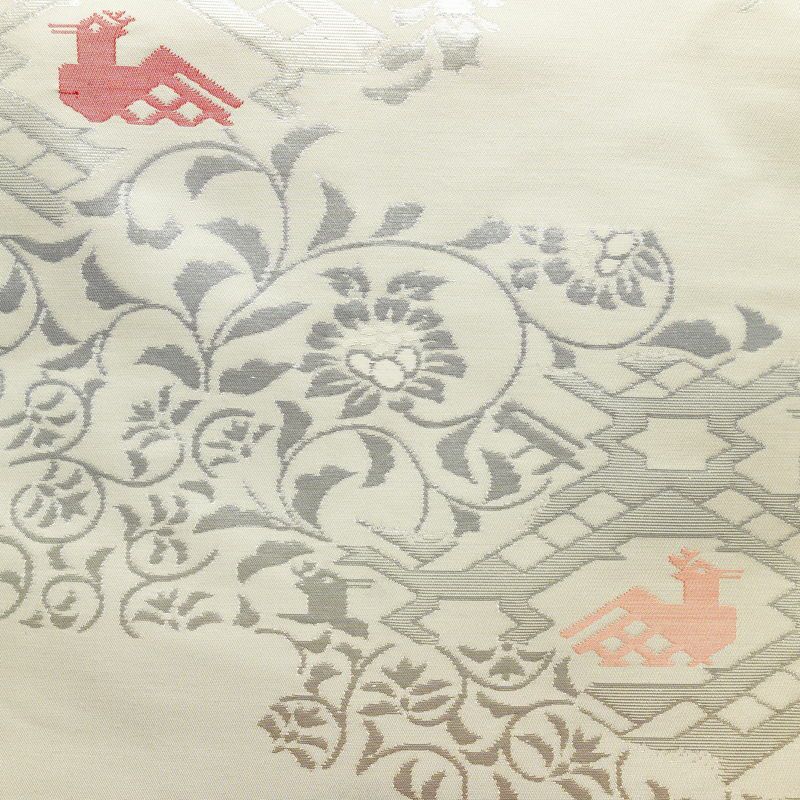 名古屋帯 六通柄 正絹 幾何学柄・抽象柄 名古屋仕立て なごや帯 リサイクル帯 帯 箔 モダン クリーム_画像2