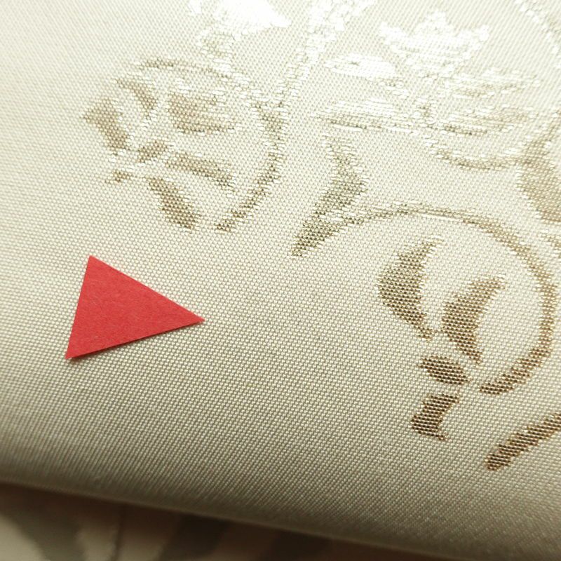 名古屋帯 六通柄 正絹 幾何学柄・抽象柄 名古屋仕立て なごや帯 リサイクル帯 帯 箔 モダン クリーム_画像7