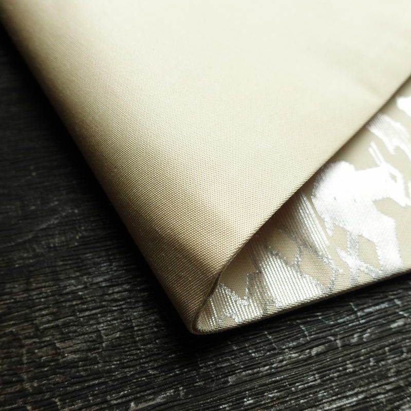 名古屋帯 六通柄 正絹 幾何学柄・抽象柄 名古屋仕立て なごや帯 リサイクル帯 帯 箔 モダン クリーム_画像11