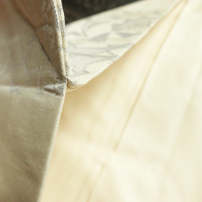 名古屋帯 六通柄 正絹 幾何学柄・抽象柄 名古屋仕立て なごや帯 リサイクル帯 帯 箔 モダン クリーム_画像20