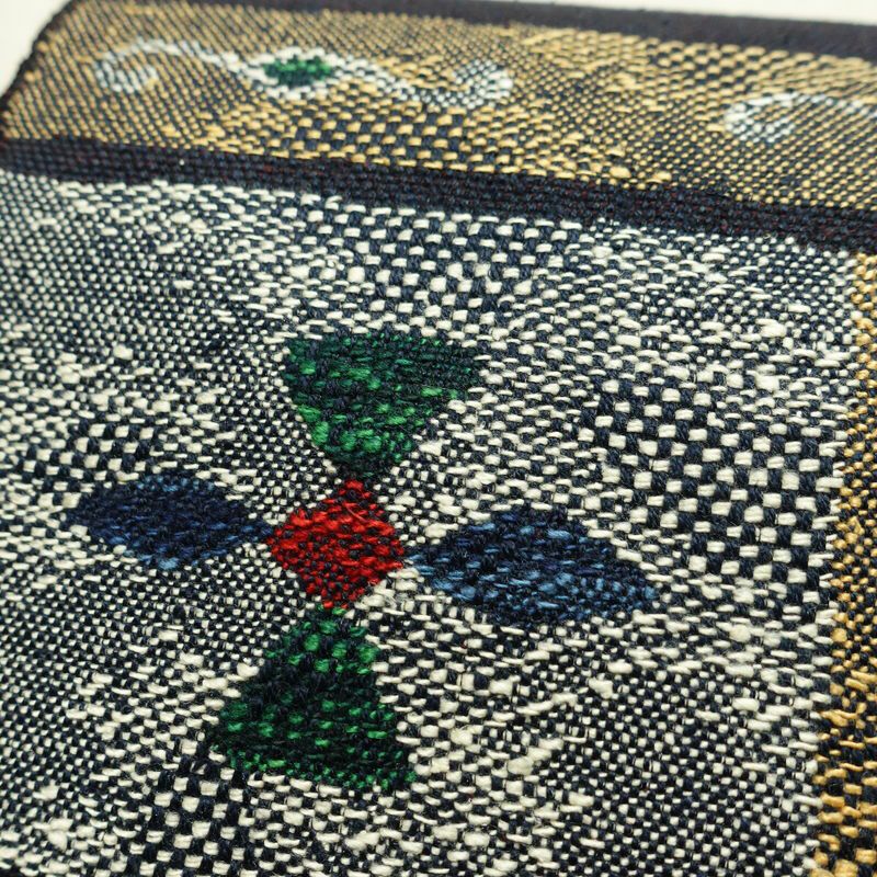 名古屋帯 六通柄 正絹 幾何学柄・抽象柄 名古屋仕立て なごや帯 リサイクル帯 帯 青・紺_画像4