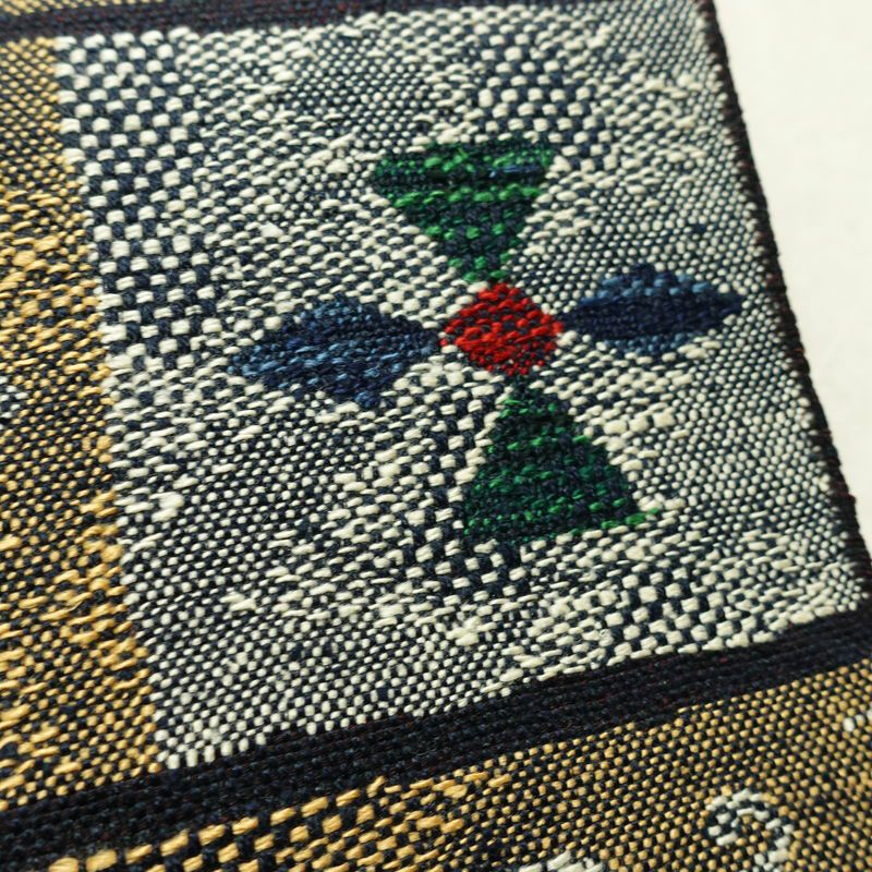 名古屋帯 六通柄 正絹 幾何学柄・抽象柄 名古屋仕立て なごや帯 リサイクル帯 帯 青・紺_画像5