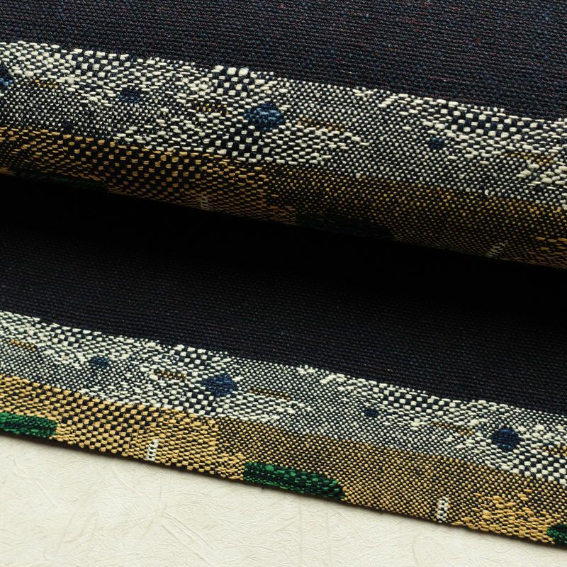 名古屋帯 六通柄 正絹 幾何学柄・抽象柄 名古屋仕立て なごや帯 リサイクル帯 帯 青・紺_画像7