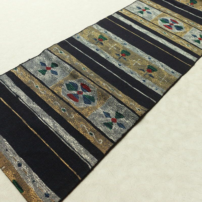 名古屋帯 六通柄 正絹 幾何学柄・抽象柄 名古屋仕立て なごや帯 リサイクル帯 帯 青・紺_画像8