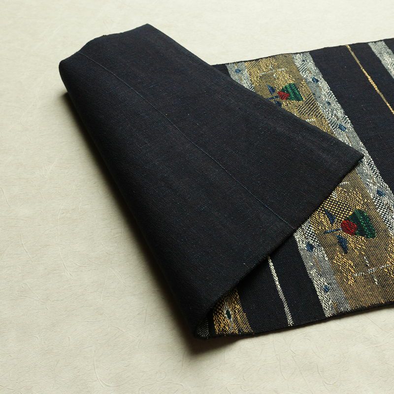 名古屋帯 六通柄 正絹 幾何学柄・抽象柄 名古屋仕立て なごや帯 リサイクル帯 帯 青・紺_画像9