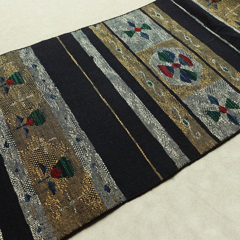 名古屋帯 六通柄 正絹 幾何学柄・抽象柄 名古屋仕立て なごや帯 リサイクル帯 帯 青・紺_画像11