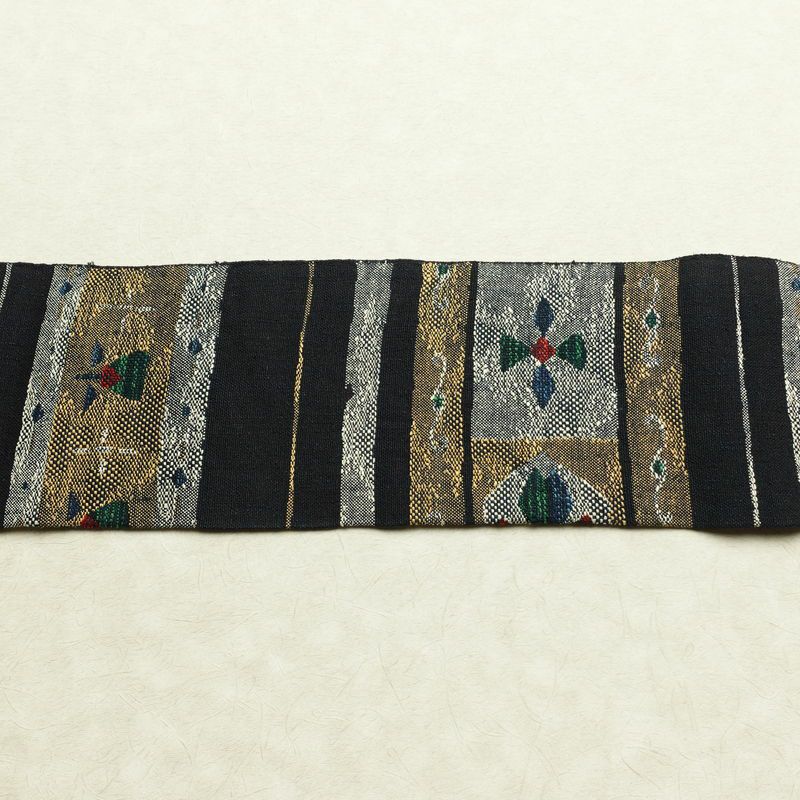 名古屋帯 六通柄 正絹 幾何学柄・抽象柄 名古屋仕立て なごや帯 リサイクル帯 帯 青・紺_画像13