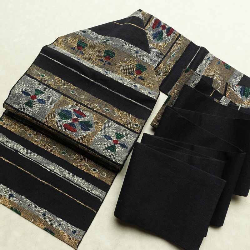 名古屋帯 六通柄 正絹 幾何学柄・抽象柄 名古屋仕立て なごや帯 リサイクル帯 帯 青・紺_画像17