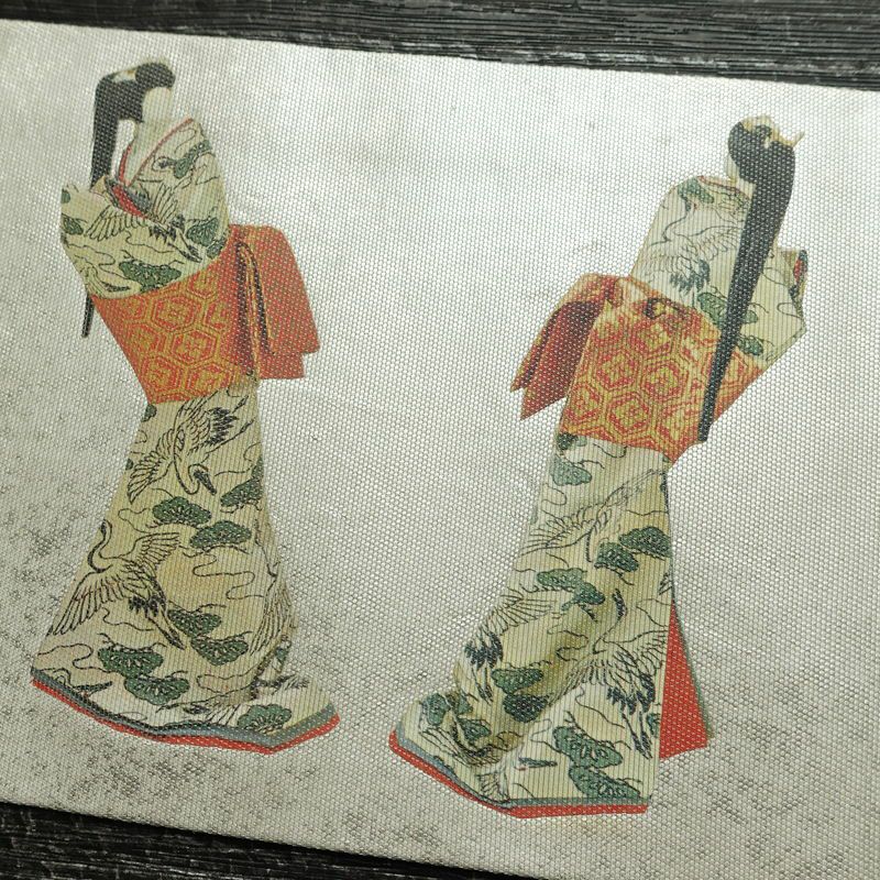 名古屋帯 太鼓柄 落款入り 正絹 人物・動物柄 名古屋仕立て なごや帯 リサイクル帯 帯 箔 緑・うぐいす色_画像16