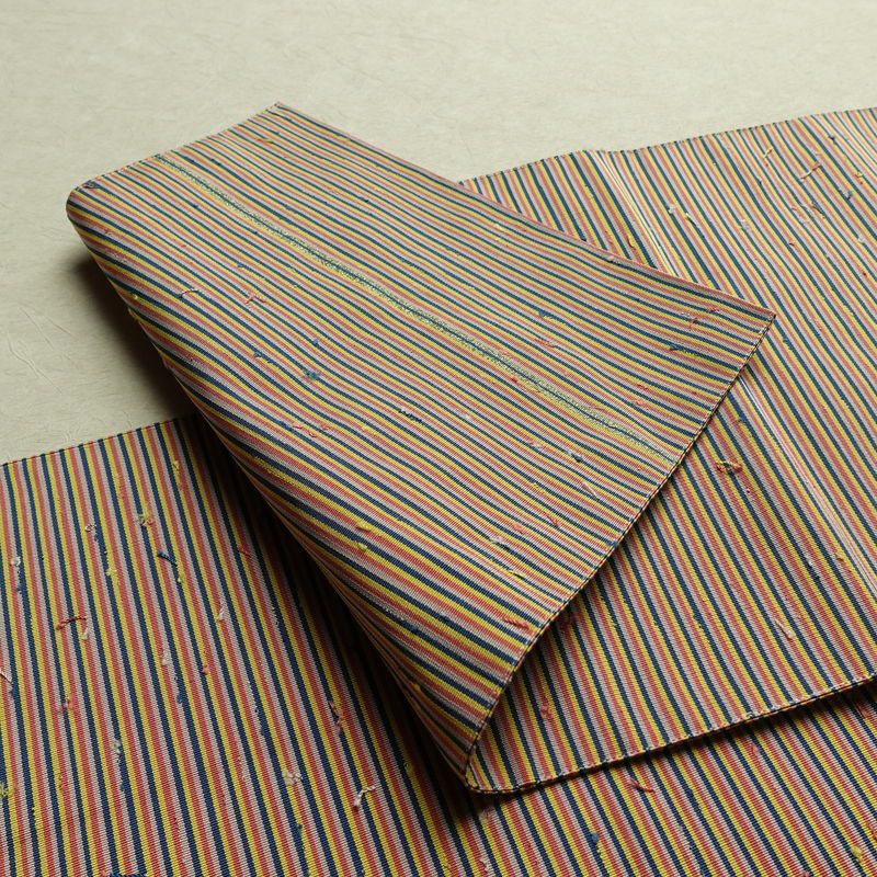 名古屋帯 髭紬 全通柄 美品 正絹 縞柄・線柄 通し仕立て なごや帯 リサイクル帯 帯 多色使い_画像9