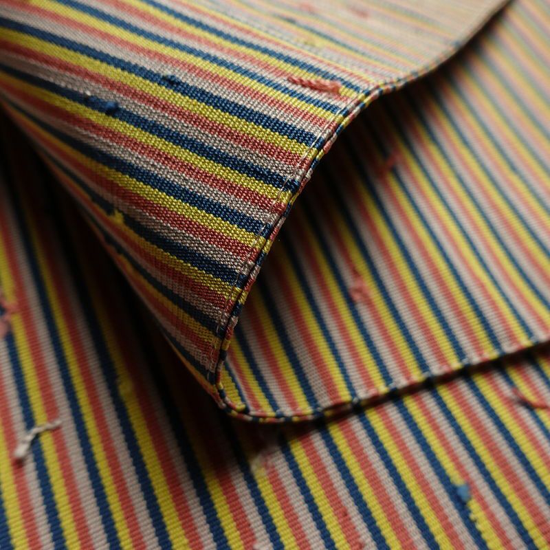 名古屋帯 髭紬 全通柄 美品 正絹 縞柄・線柄 通し仕立て なごや帯 リサイクル帯 帯 多色使い_画像10