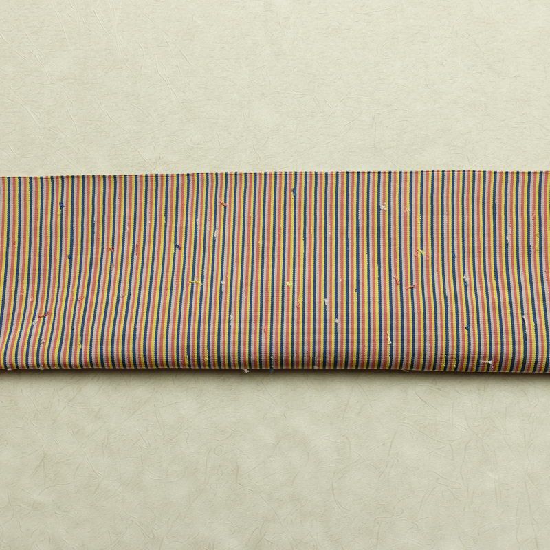 名古屋帯 髭紬 全通柄 美品 正絹 縞柄・線柄 通し仕立て なごや帯 リサイクル帯 帯 多色使い_画像13