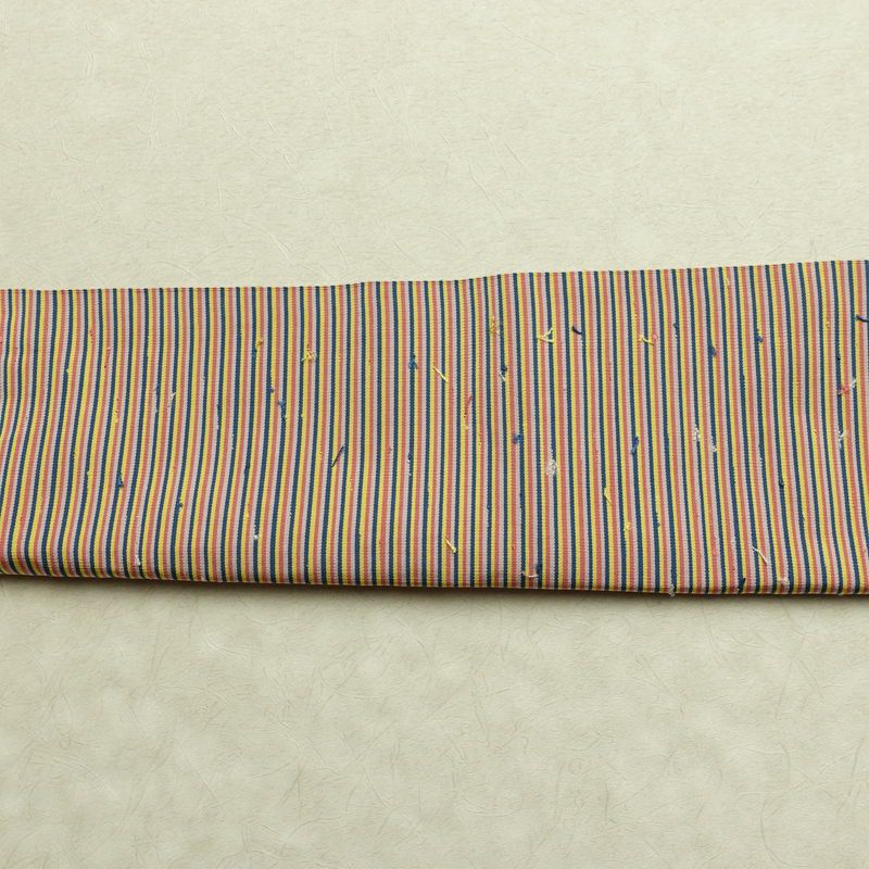 名古屋帯 髭紬 全通柄 美品 正絹 縞柄・線柄 通し仕立て なごや帯 リサイクル帯 帯 多色使い_画像14