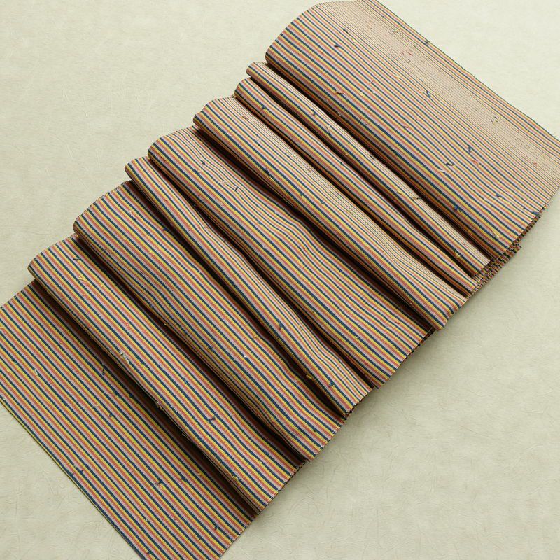 名古屋帯 髭紬 全通柄 美品 正絹 縞柄・線柄 通し仕立て なごや帯 リサイクル帯 帯 多色使い_画像16