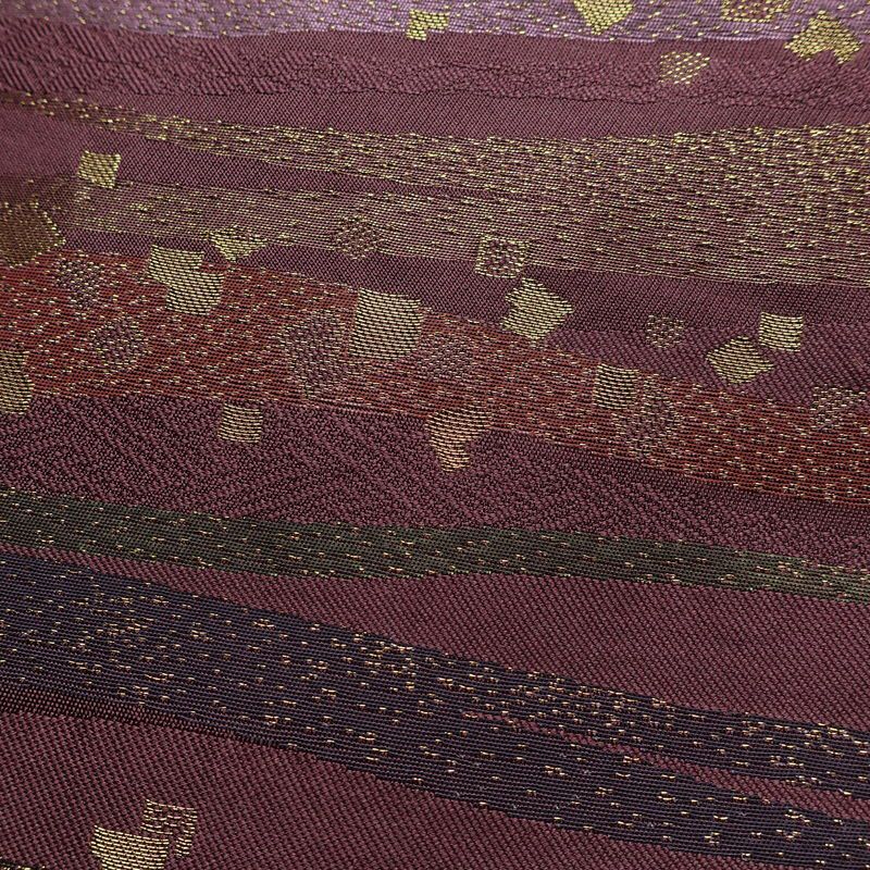 名古屋帯 六通柄 良品 正絹 縞柄・線柄 名古屋仕立て なごや帯 リサイクル帯 帯 箔 紫・藤色_画像3