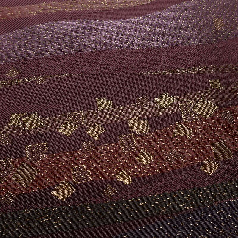 名古屋帯 六通柄 良品 正絹 縞柄・線柄 名古屋仕立て なごや帯 リサイクル帯 帯 箔 紫・藤色_画像4