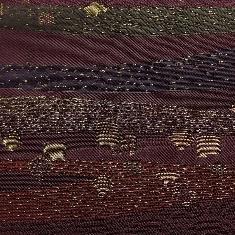 名古屋帯 六通柄 良品 正絹 縞柄・線柄 名古屋仕立て なごや帯 リサイクル帯 帯 箔 紫・藤色_画像5