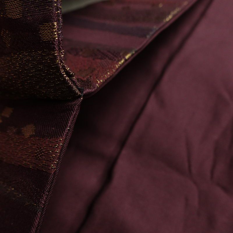 名古屋帯 六通柄 良品 正絹 縞柄・線柄 名古屋仕立て なごや帯 リサイクル帯 帯 箔 紫・藤色_画像19