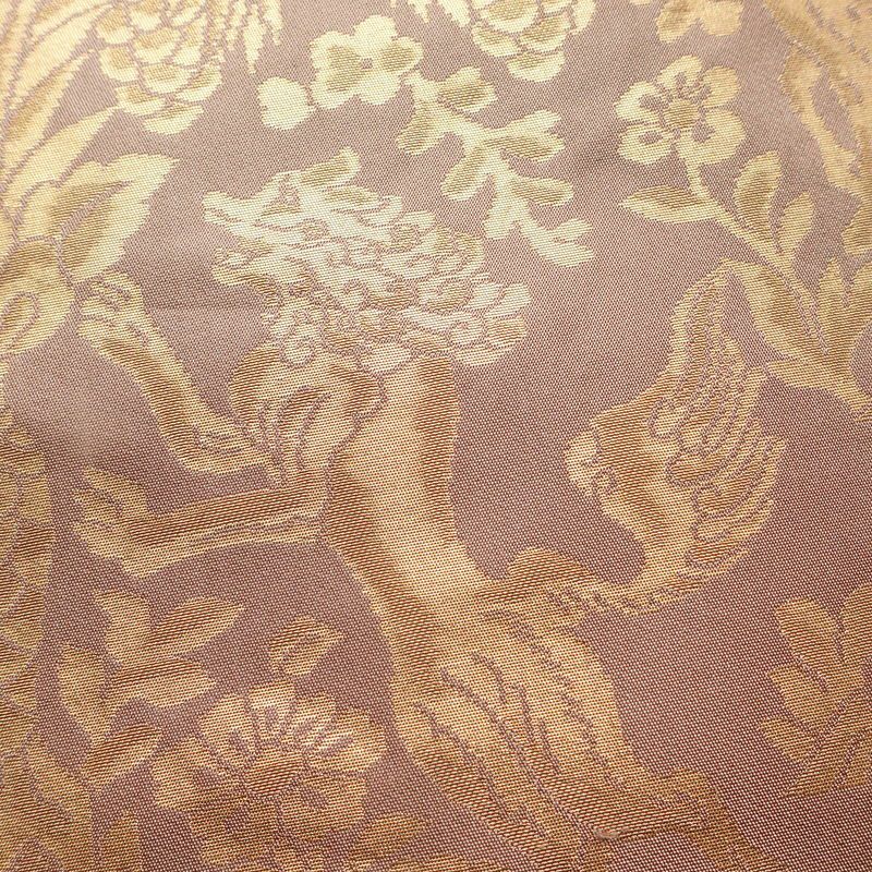 名古屋帯 六通柄 正絹 幾何学柄・抽象柄 名古屋仕立て なごや帯 リサイクル帯 帯 箔 小豆・エンジ_画像3