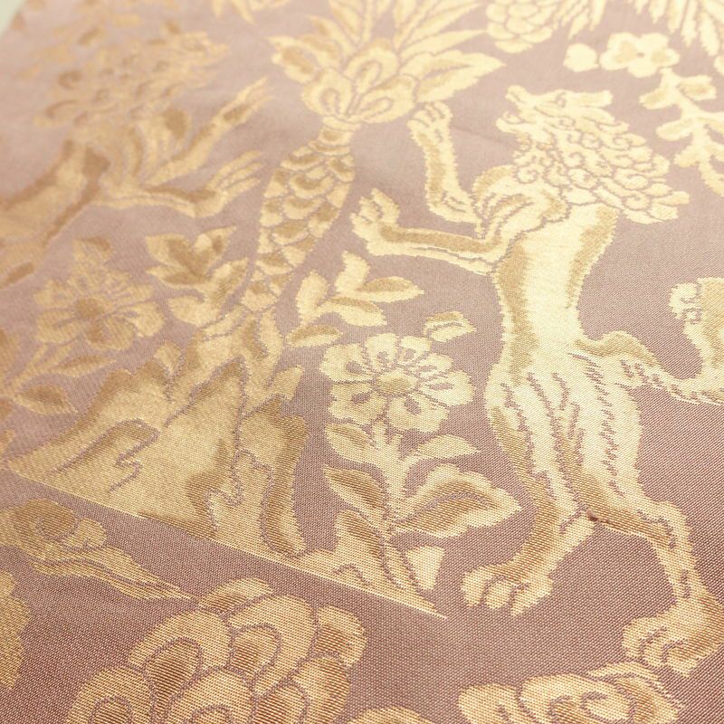 名古屋帯 六通柄 正絹 幾何学柄・抽象柄 名古屋仕立て なごや帯 リサイクル帯 帯 箔 小豆・エンジ_画像4